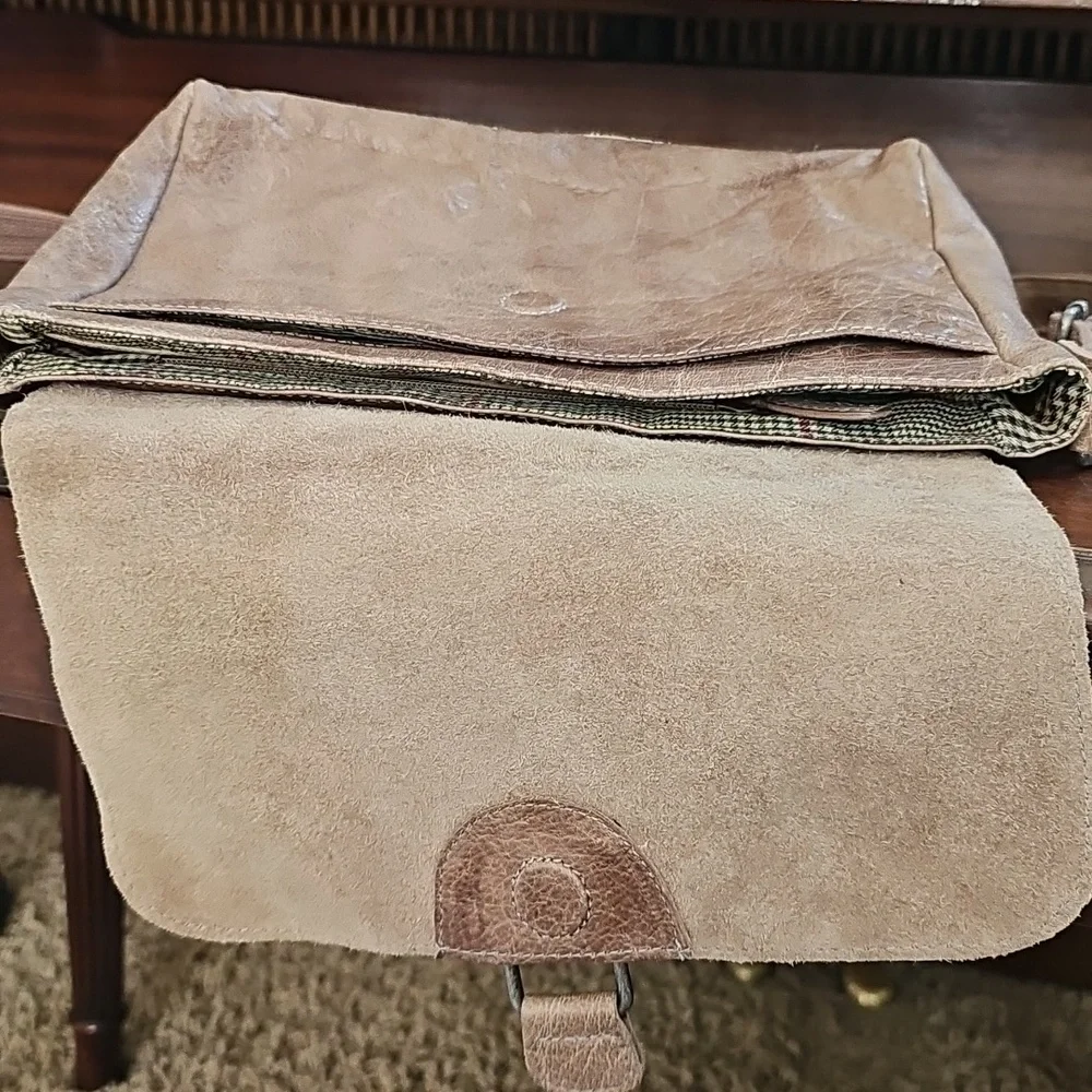 NEW Jack Georges Purse Buffed Leather Large Crossbody Bag Plaid - Picture 6 of 11